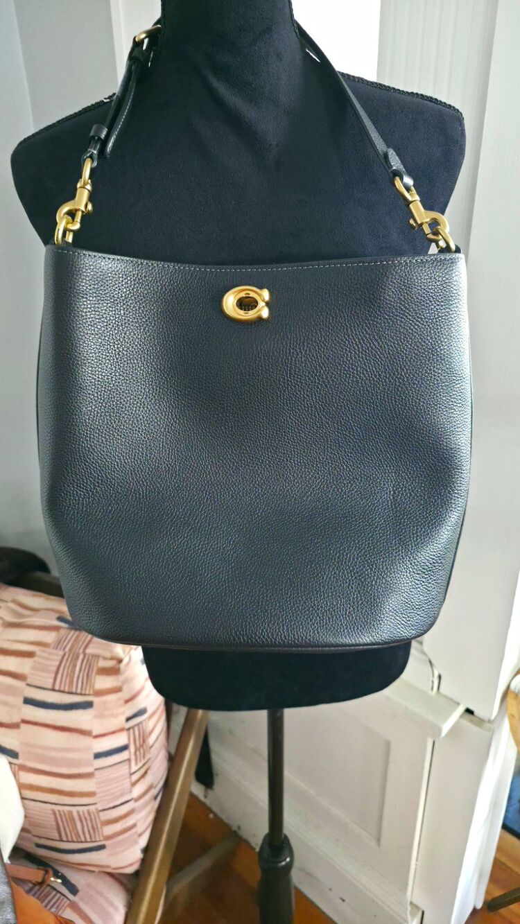 COACH Willow Leather 2Way Handbag Shoulder Bag Black Gold Pre-Owned